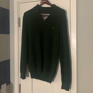 Tommy Hilfiger Ribbed Quarter Zip Sweater- Green
